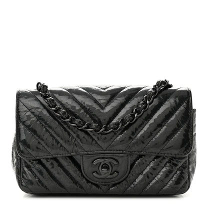 Chanel Patent Metallic Crumpled Calfskin Chevron Quilted Mini Rectangular Flap So Black 1 of 12