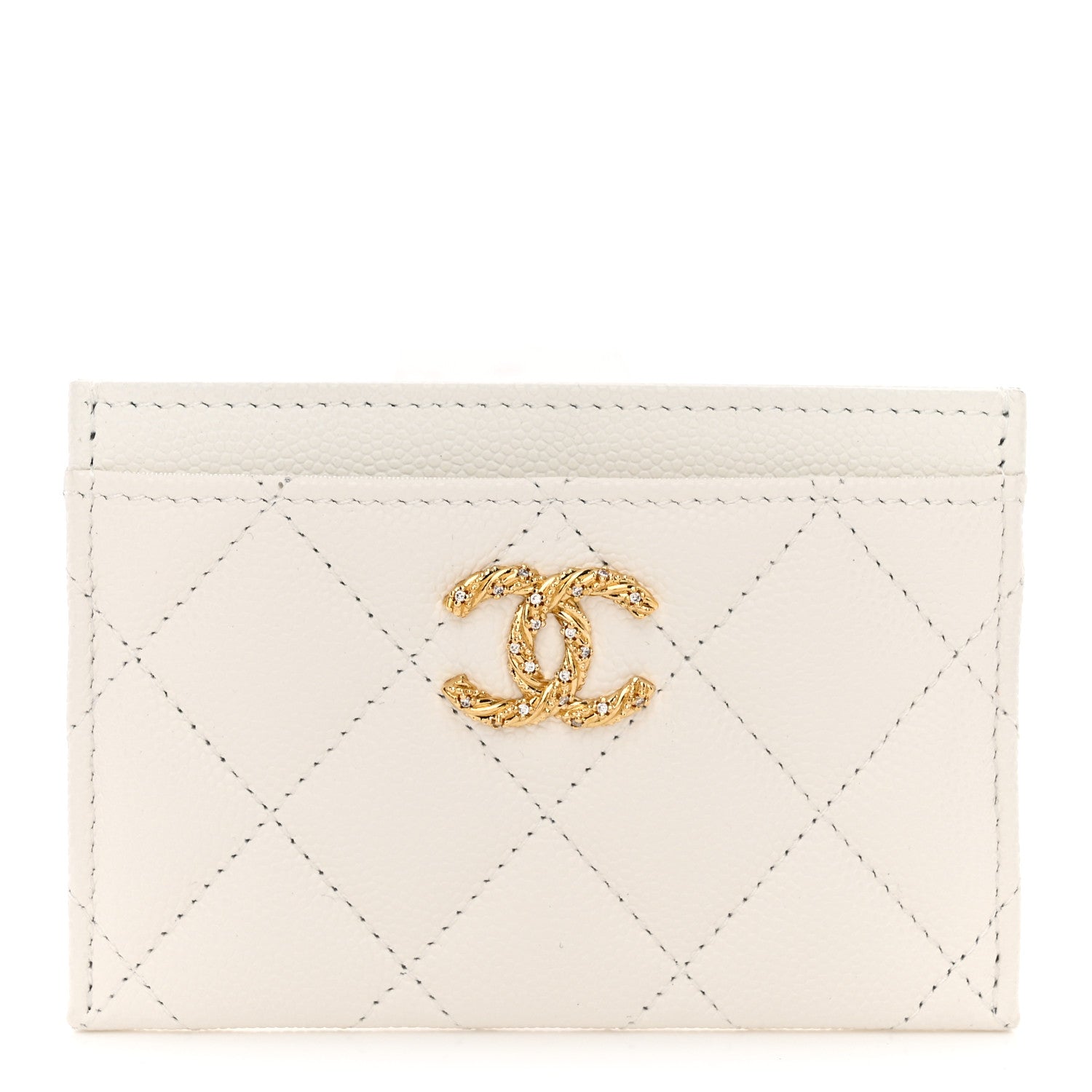 Chanel Caviar Quilted Crystal CC Card Holder White 1 of 8
