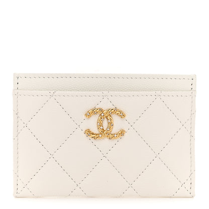 Chanel Caviar Quilted Crystal CC Card Holder White 1 of 8