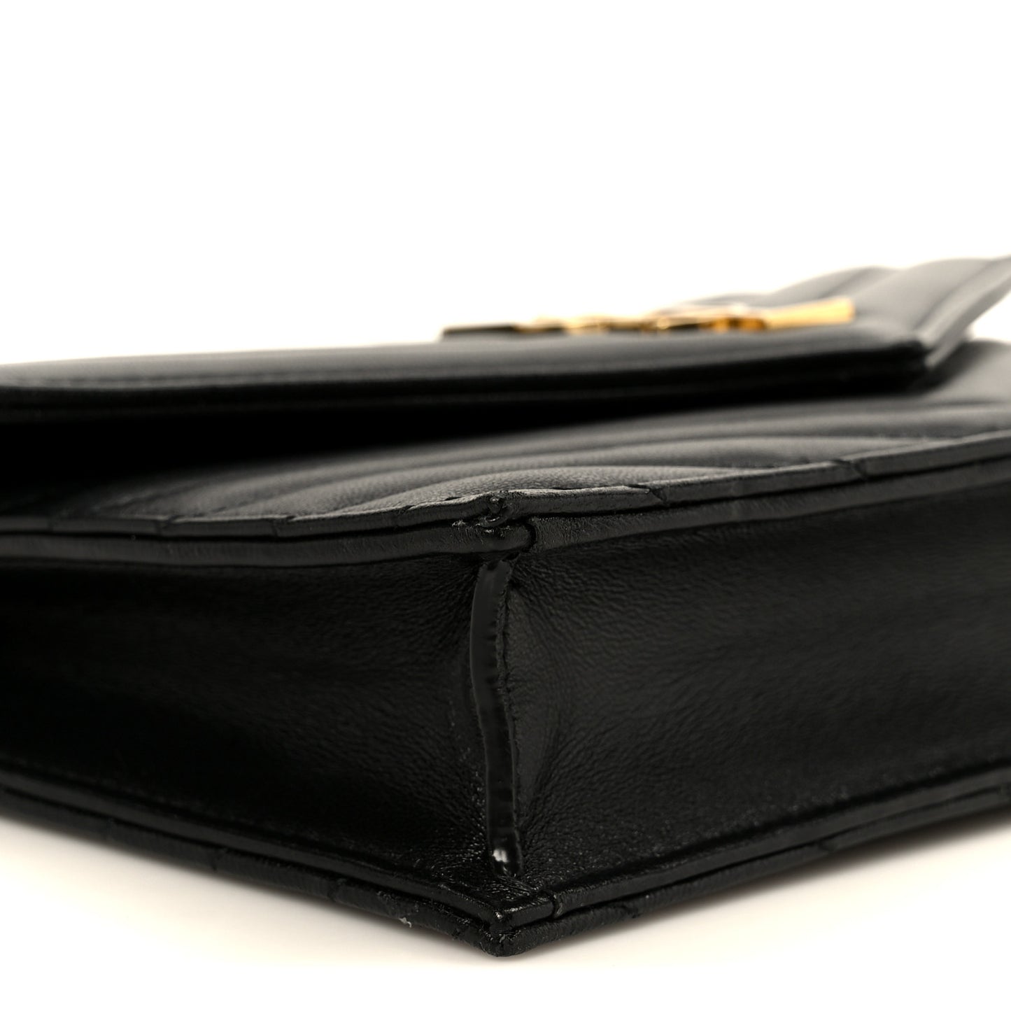 Lambskin Matelasse Chevron Monogram Cassandre Envelope Chain Wallet Black