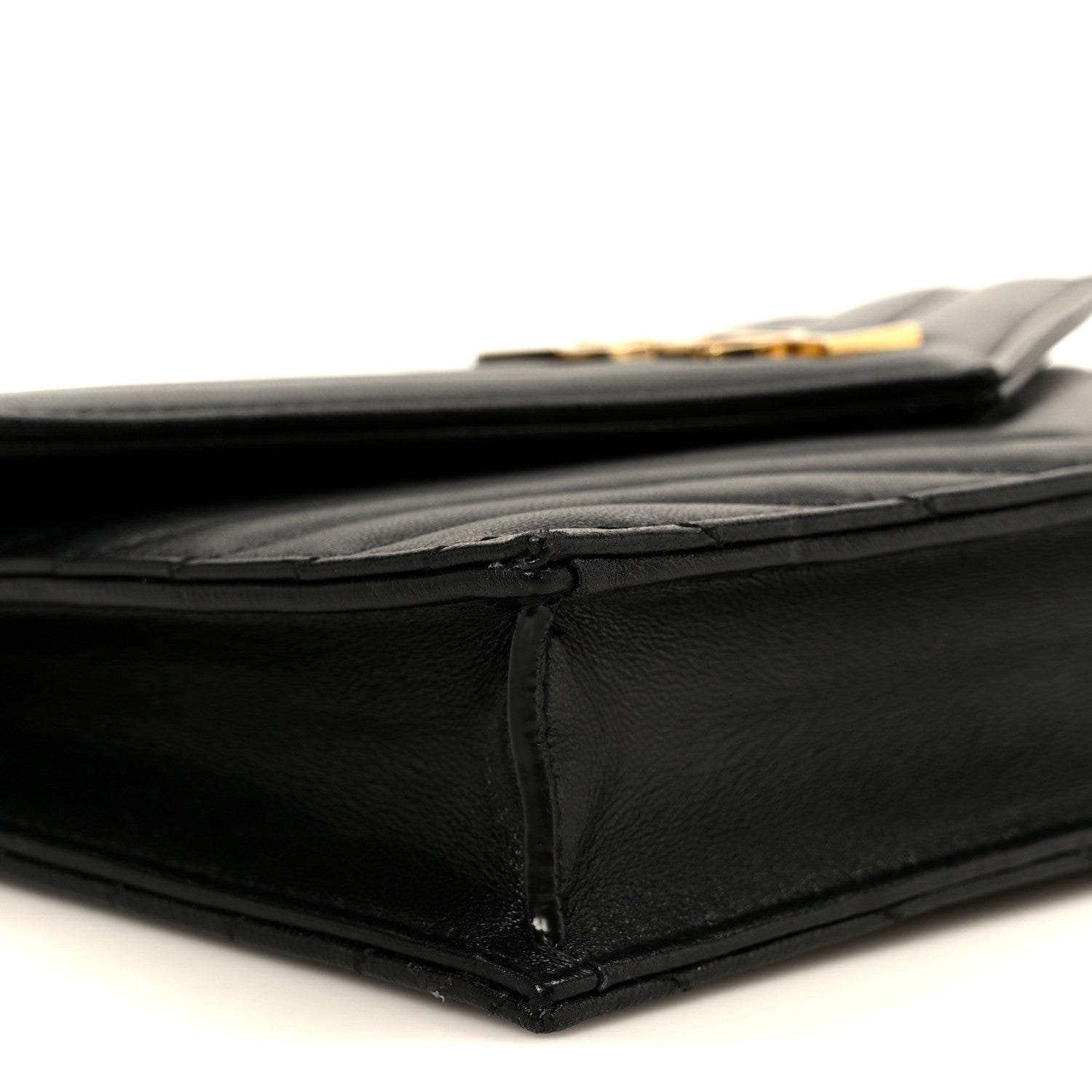 Saint Laurent Lambskin Matelasse Chevron Monogram Cassandre Envelope Chain Wallet Black 9 of 10