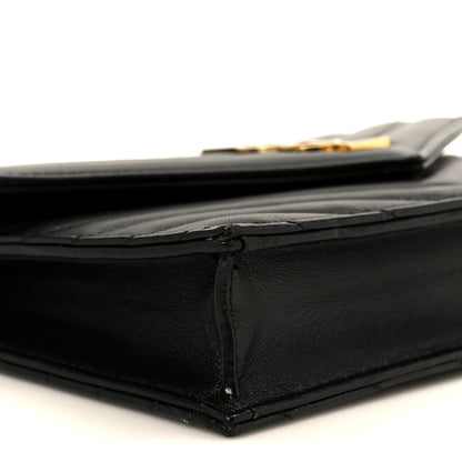 Saint Laurent Lambskin Matelasse Chevron Monogram Cassandre Envelope Chain Wallet Black 9 of 10