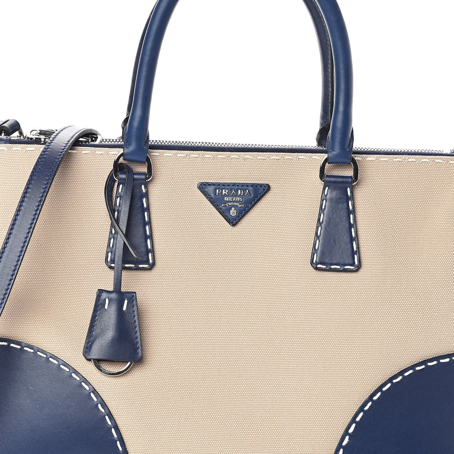 Prada Canvas Calfskin Medium City Stitch Tote Corda Royal 7 of 9