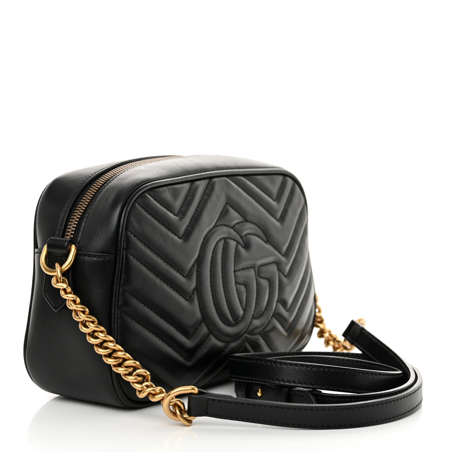 Calfskin Matelasse Small GG Marmont Chain Shoulder Bag Black
