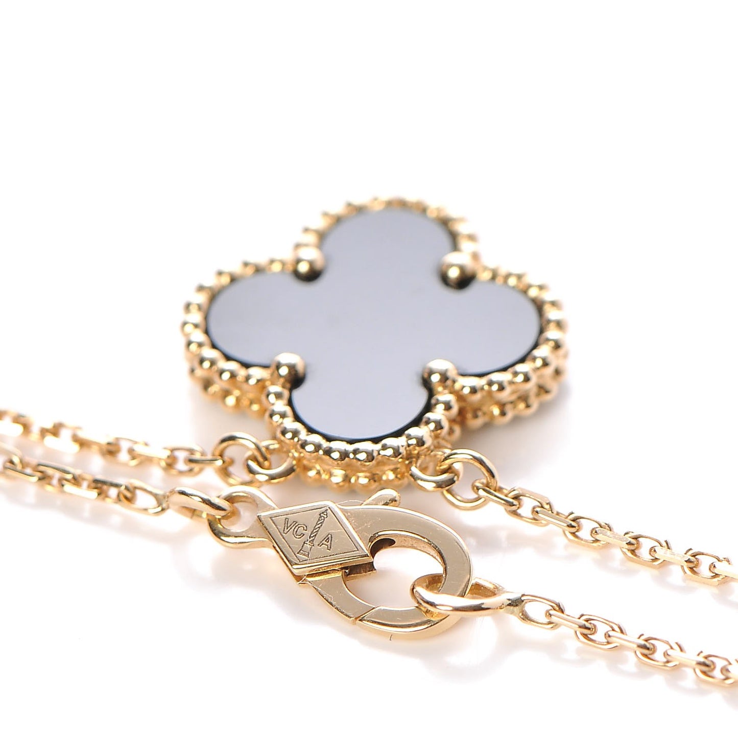 18K Yellow Gold Black Onyx Vintage Alhambra Pendant Necklace