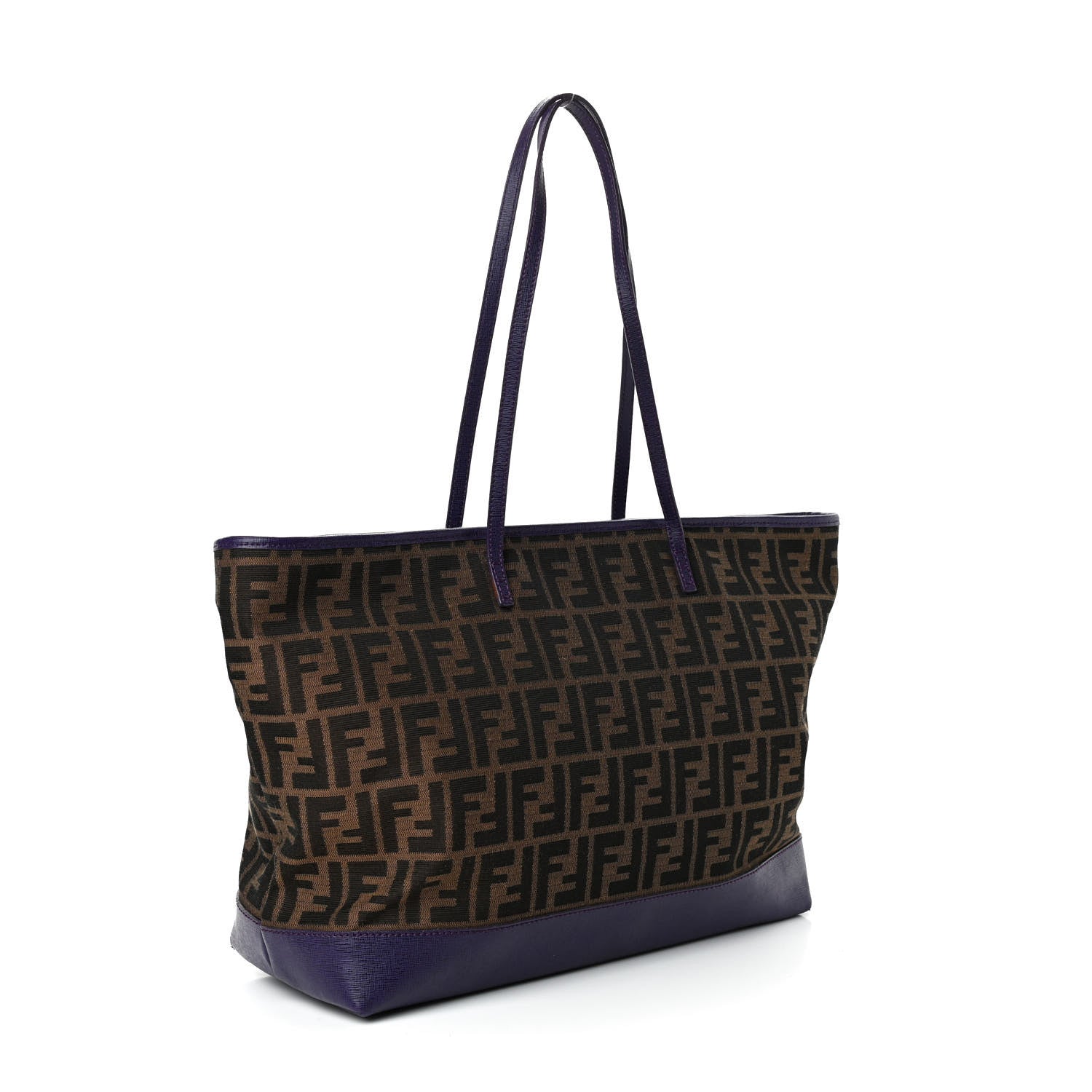 Fendi Zucca Vitello Elite Medium Roll Tote Tobacco Viola 2 of 4