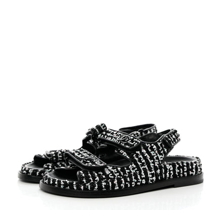 Chanel Tweed Lambskin Dad Sandals 37 Black White 3 of 8