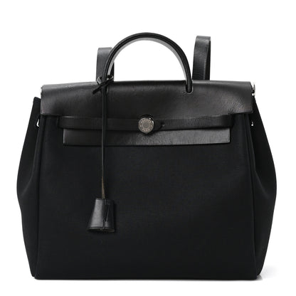 Hermes Toile Vache Calfskin Herbag 30 PM Backpack Black 1 of 10