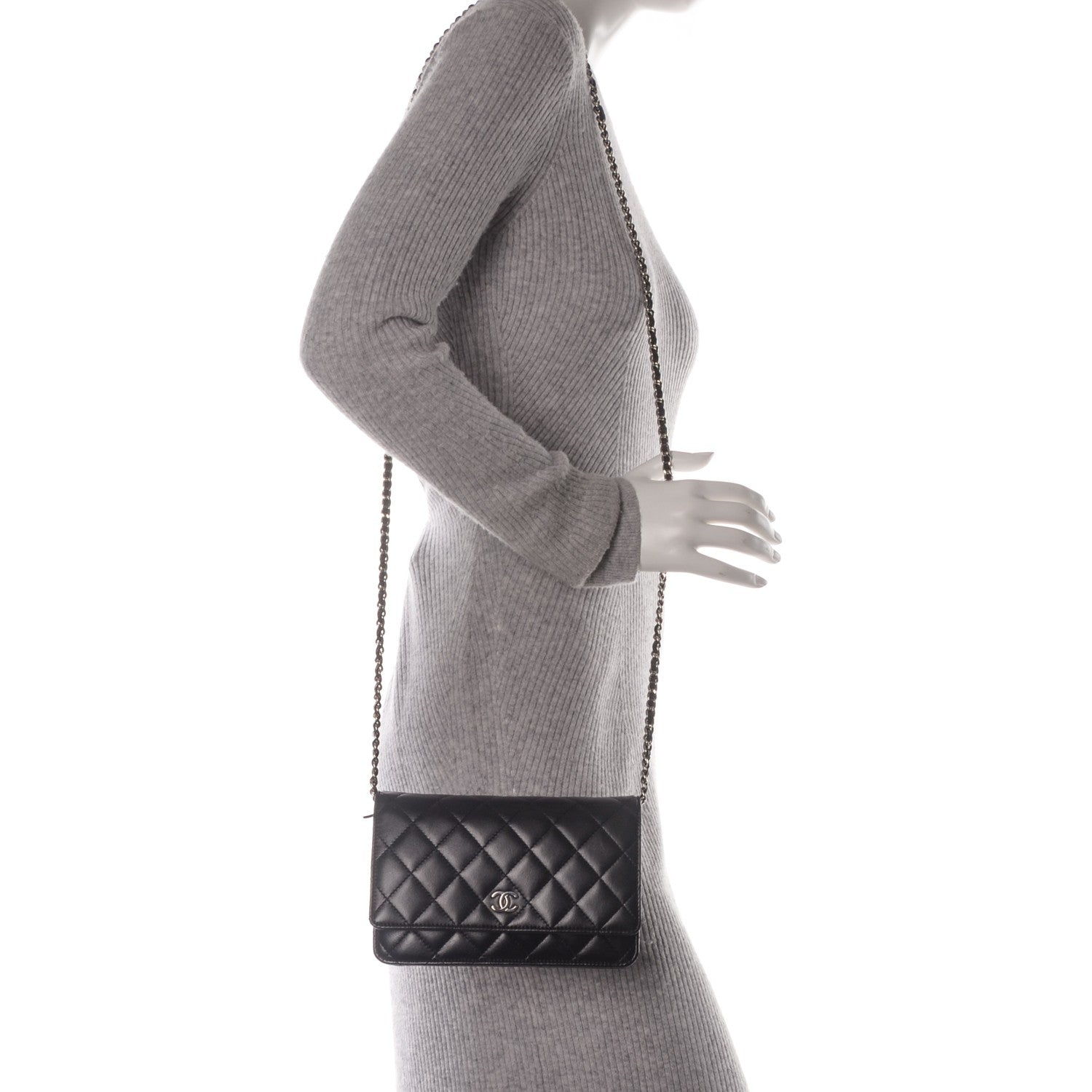 Chanel Lambskin Quilted Wallet On Chain WOC Black 2 of 8
