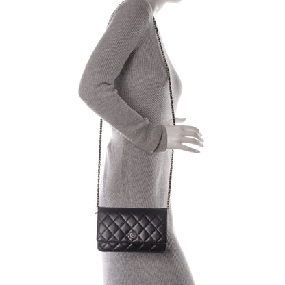 Chanel Lambskin Quilted Wallet On Chain WOC Black 2 of 8