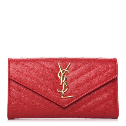 Saint Laurent Grain De Poudre Matelasse Chevron Monogram Flap Wallet Red 1 of 9