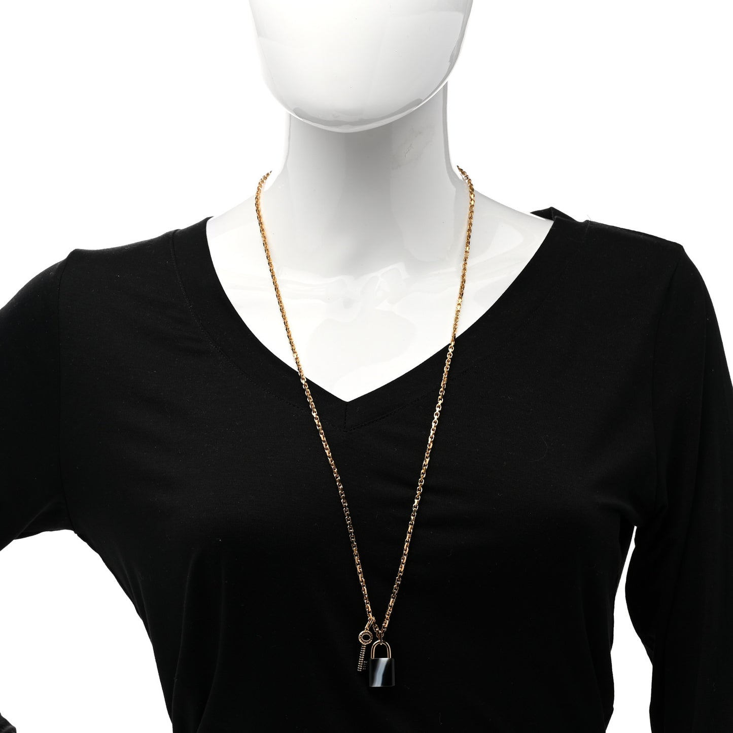 Metal Onyx Crystal Padlock And Key Pendant Necklace Gold Black