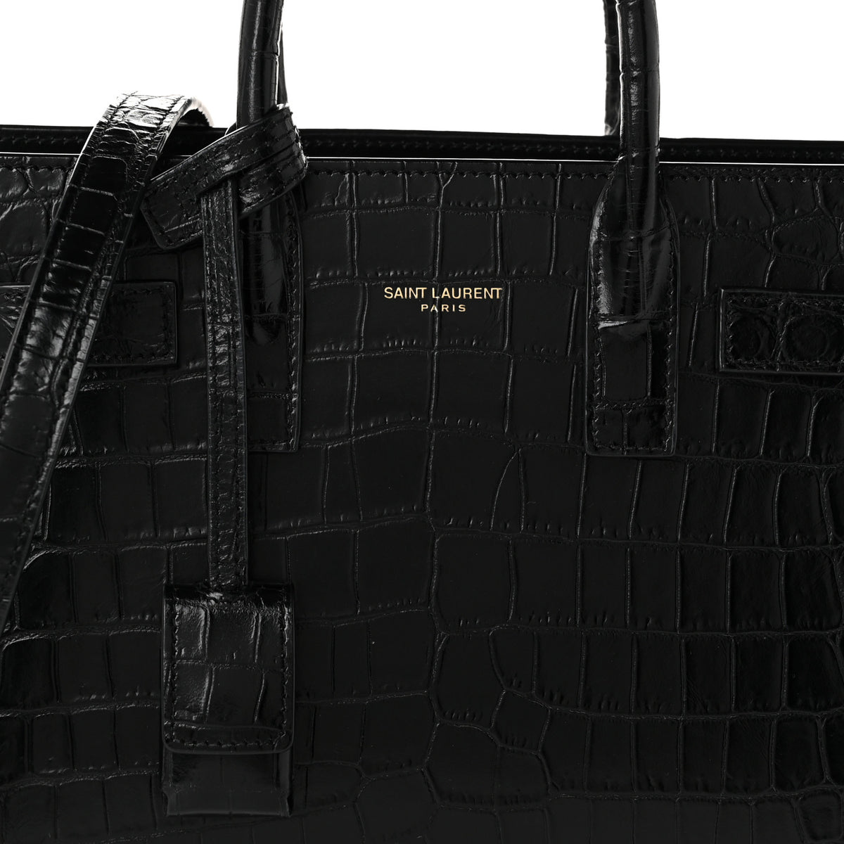 Saint Laurent Calfskin Crocodile Embossed Nano Sac De Jour Black 8 of 10