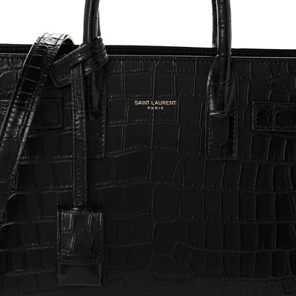 Saint Laurent Calfskin Crocodile Embossed Nano Sac De Jour Black 8 of 10
