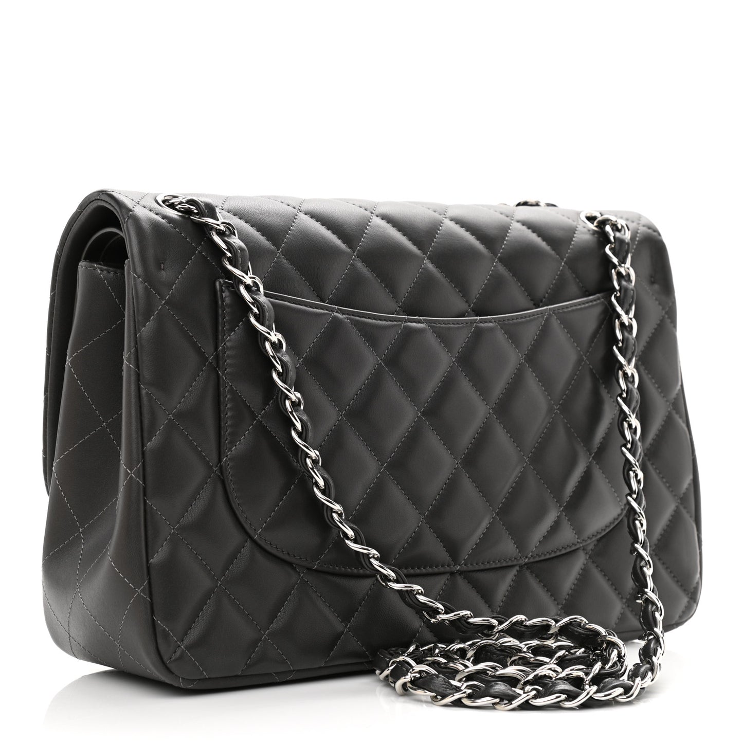 Lambskin Quilted Jumbo Double Flap Dark Grey