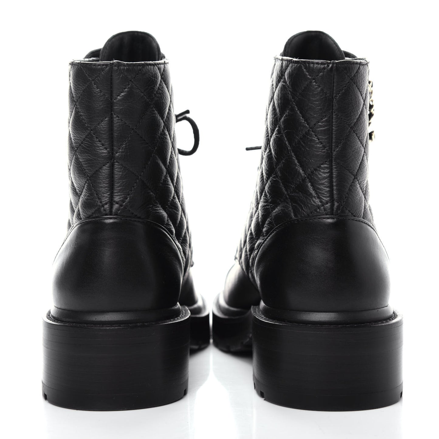 Shiny Goatskin Calfskin Quilted Lace Up Combat Boots 38 Black