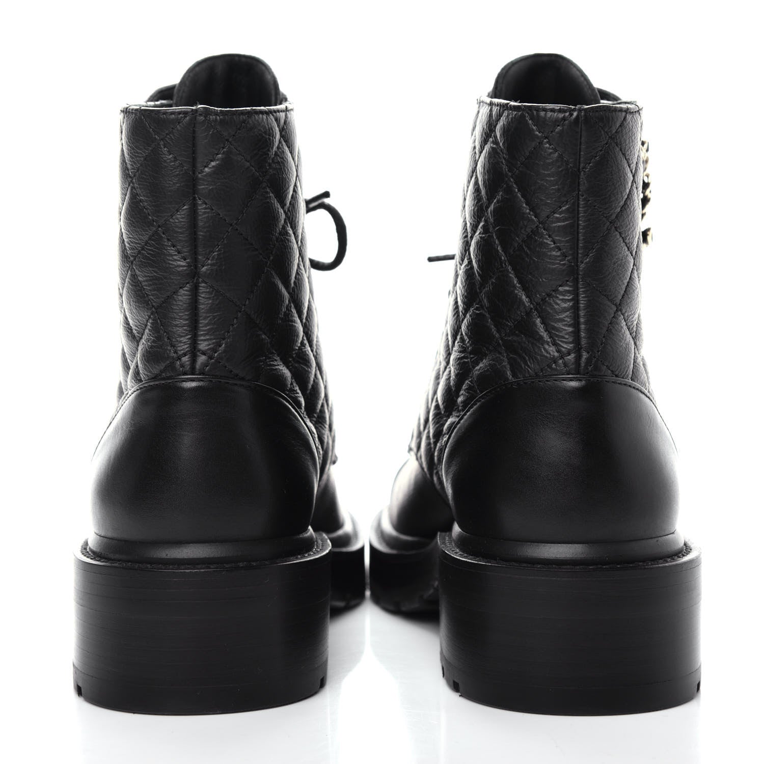 Chanel Shiny Goatskin Calfskin Quilted Lace Up Combat Boots 38 Black 7 of 10