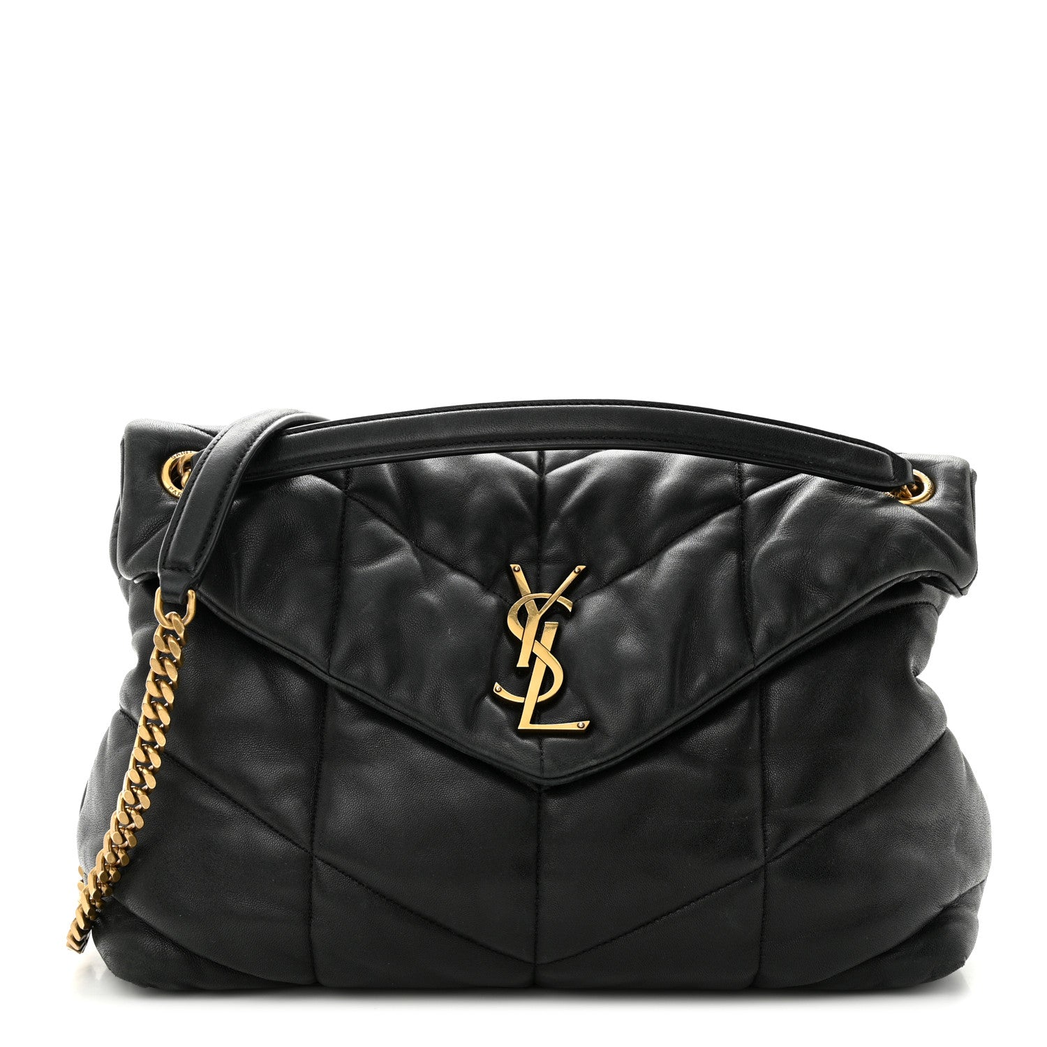 Saint Laurent Lambskin Quilted Medium Loulou Puffer Monogram Chain Satchel Black 1 of 15