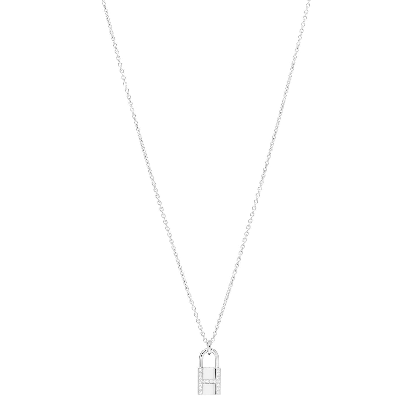 18K White Gold Diamond Amulettes Cadenas Pendant Necklace