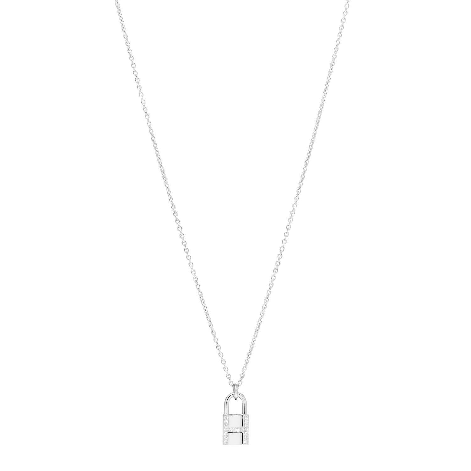 Hermes 18K White Gold Diamond Amulettes Cadenas Pendant Necklace 1 of 5