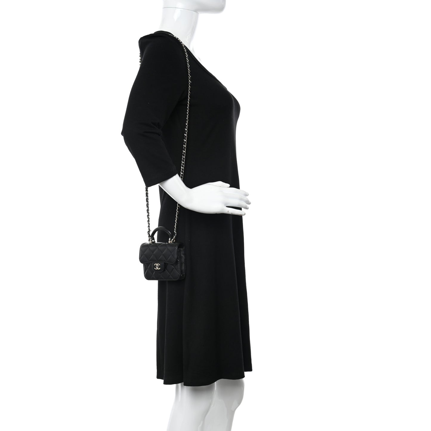 Lambskin Quilted Top Handle Flap Coin Purse With Chain Black