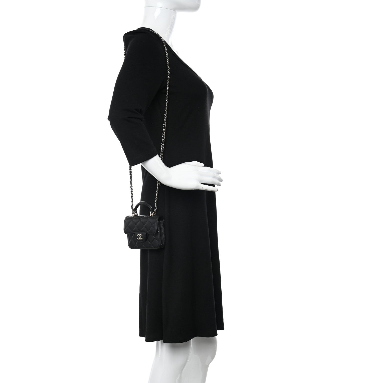 Chanel Lambskin Quilted Top Handle Flap Coin Purse With Chain Black 2 of 12