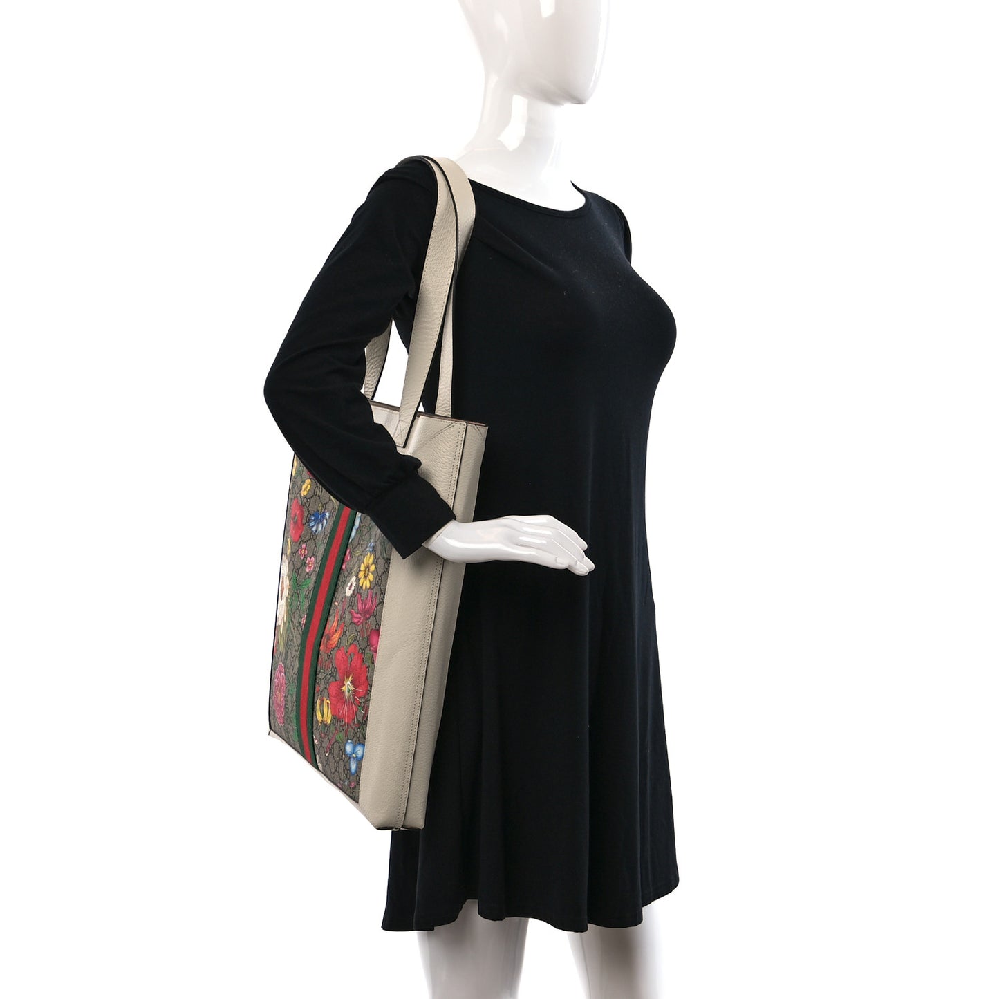 GG Supreme Monogram Flora Web Ophidia Vertical Shopping Tote White