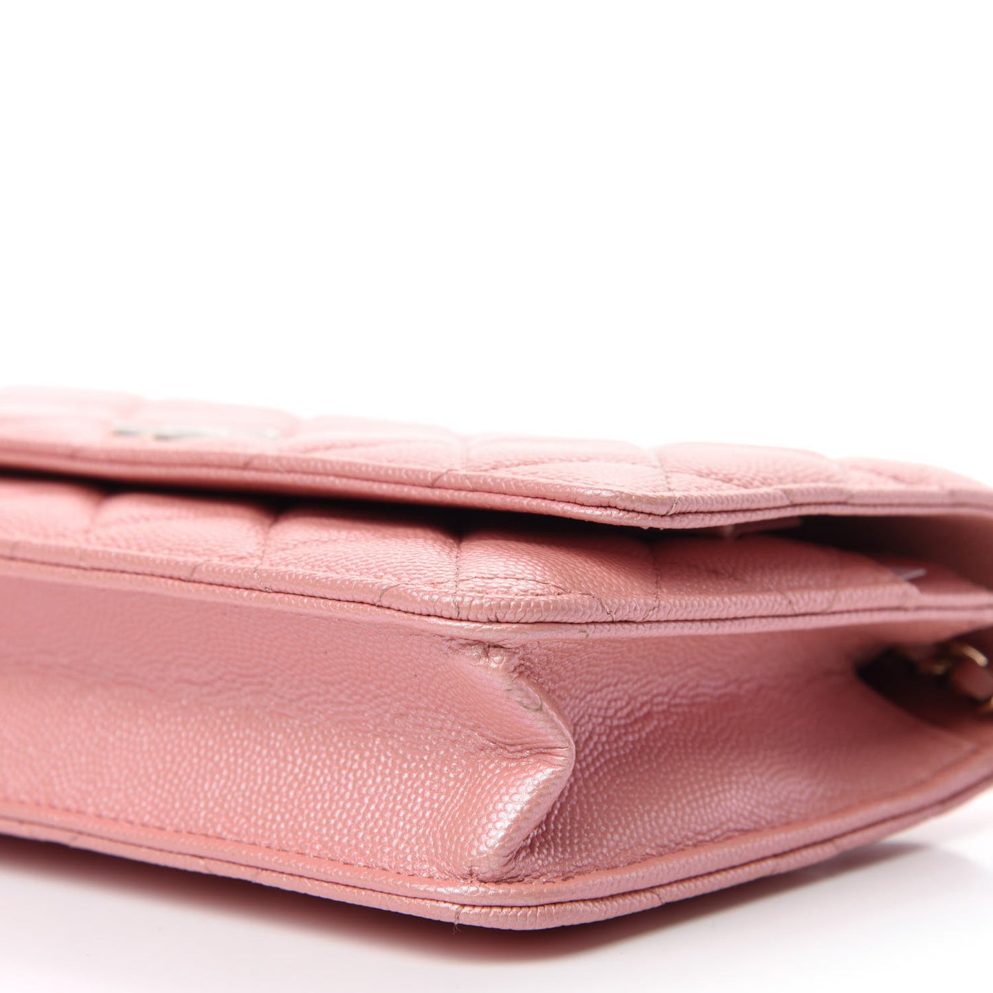 Iridescent Caviar Quilted Wallet on Chain WOC Rose Pink