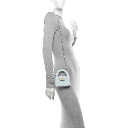Chanel Shiny Aged Calfskin Quilted Mini Nano Kelly Shopper Light Blue 2 of 10