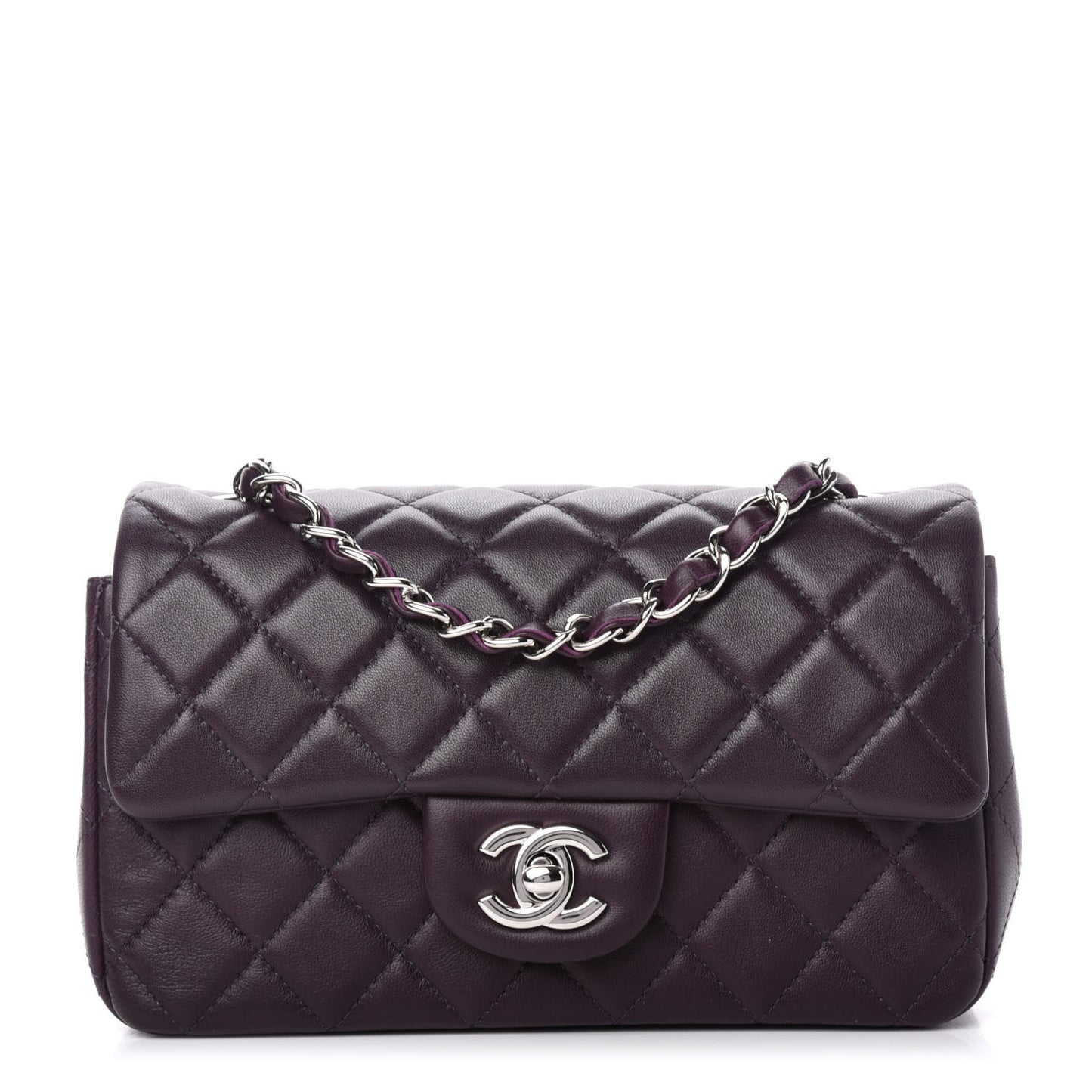 Lambskin Quilted Mini Rectangular Flap Dark Purple