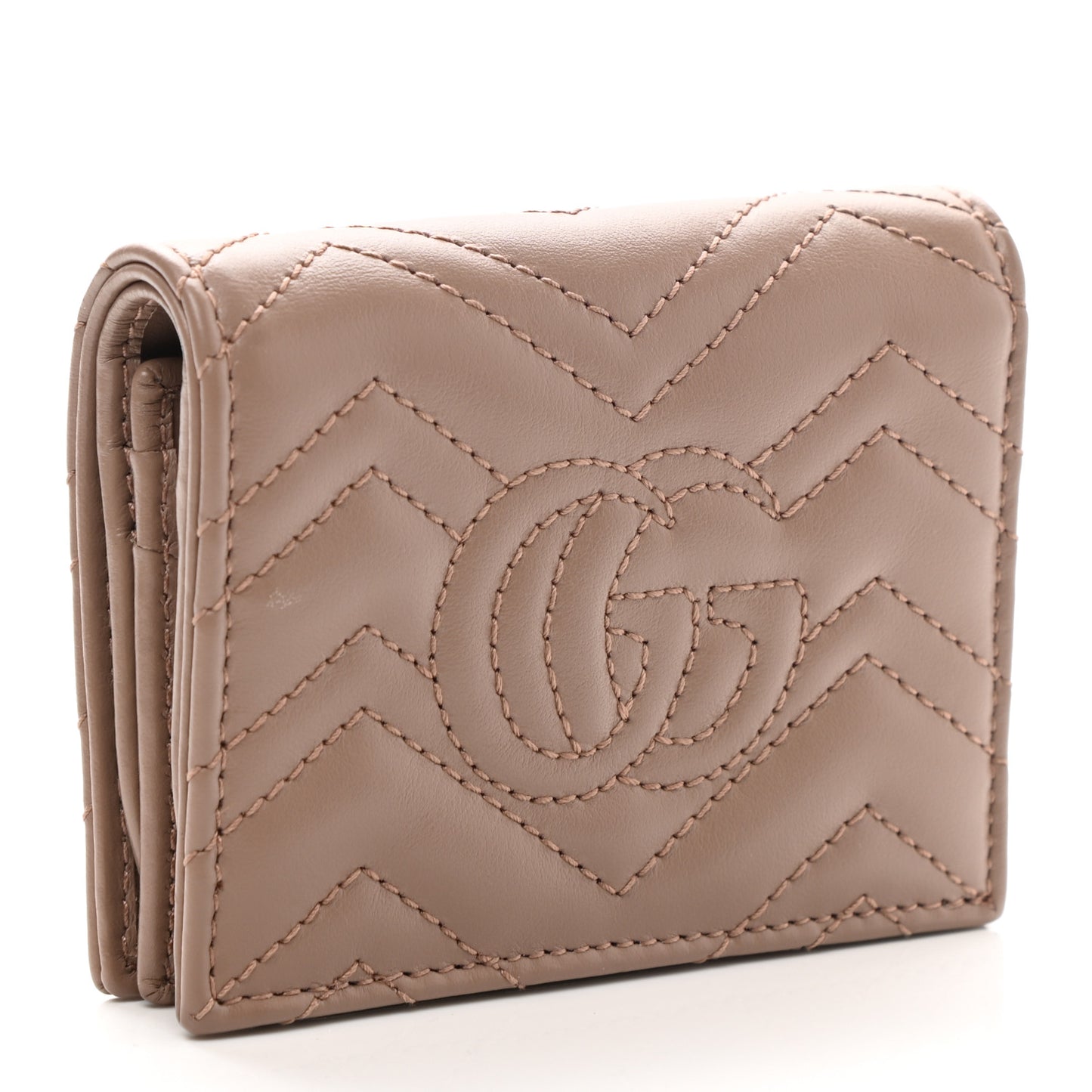 Calfskin Matelasse GG Marmont Card Case Wallet Porcelain Rose