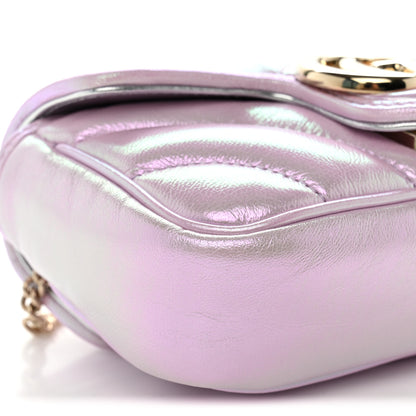 Gucci Iridescent Nappa Chevron Matelasse Super Mini GG Marmont Shoulder Bag Iridescent Escape Pink 9 of 10