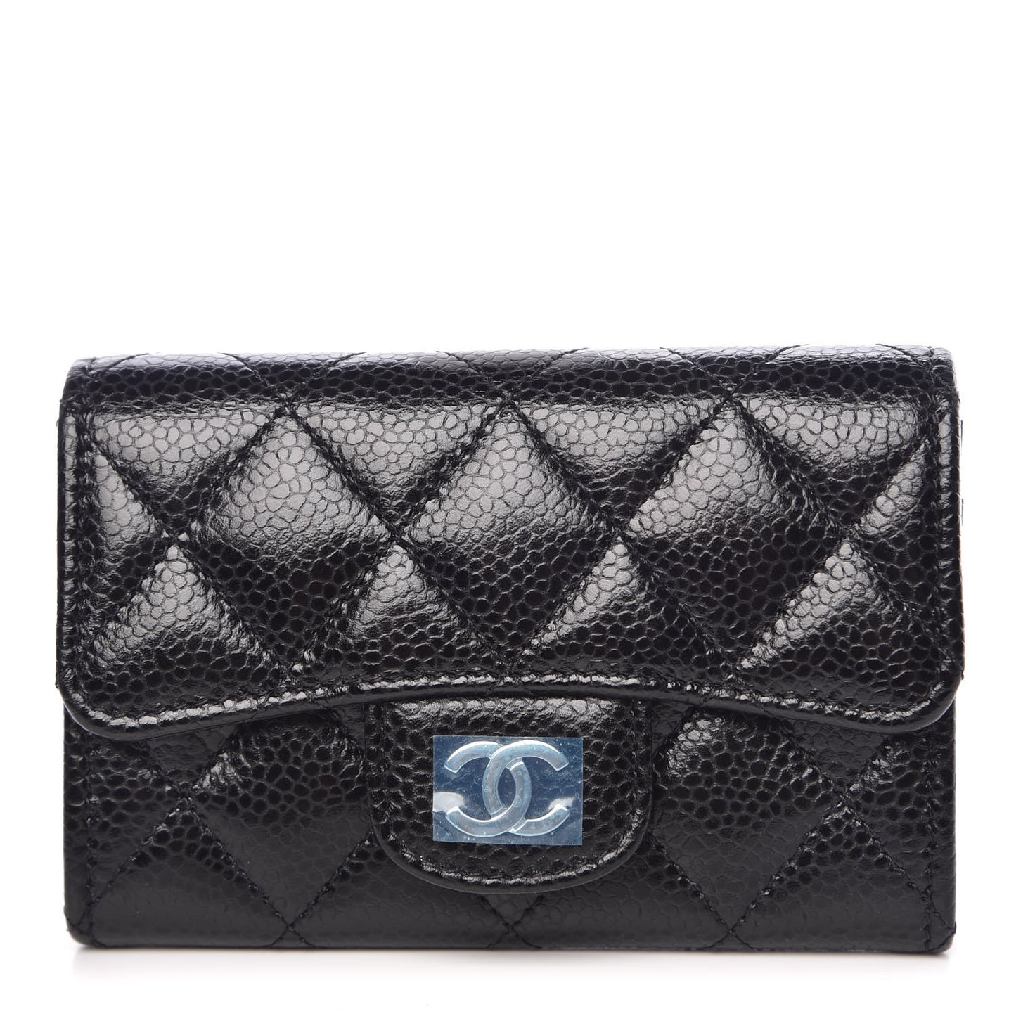 Caviar Quilted Flap Card Holder Black