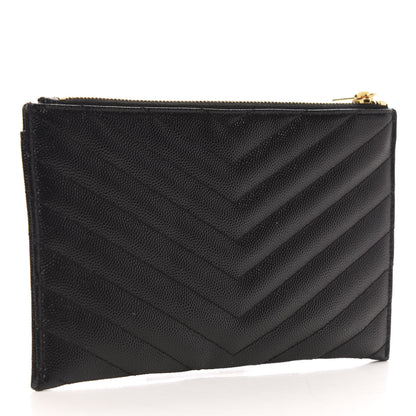 Saint Laurent Grain De Poudre Chevron Monogram Bill Pouch Black 3 of 7