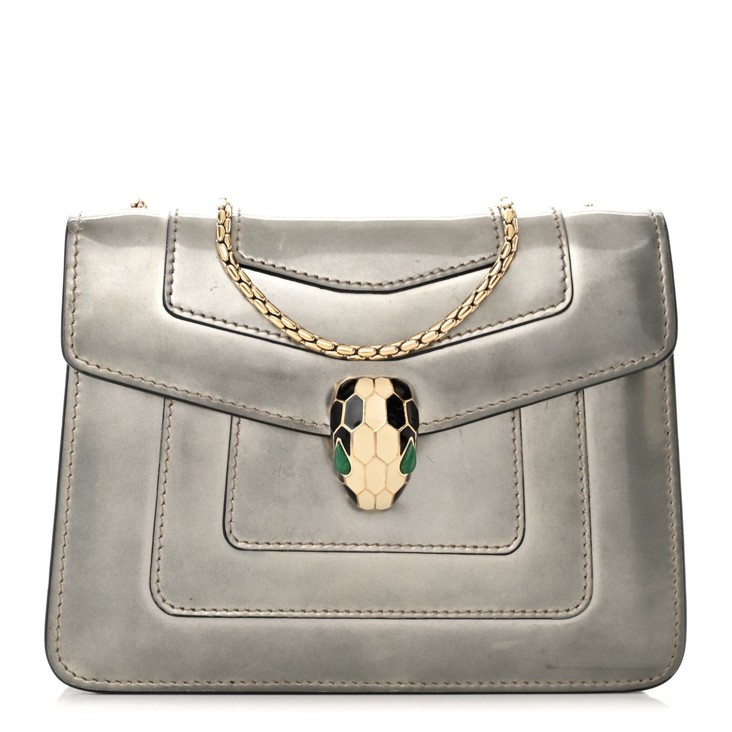 Bulgari Metallic Calfskin Small Serpenti Forever Snake Strap Crossbody Bag Silver 3 of 15