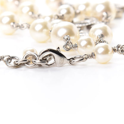 Chanel Crystal Pearl CC Long Necklace Silver 4 of 5