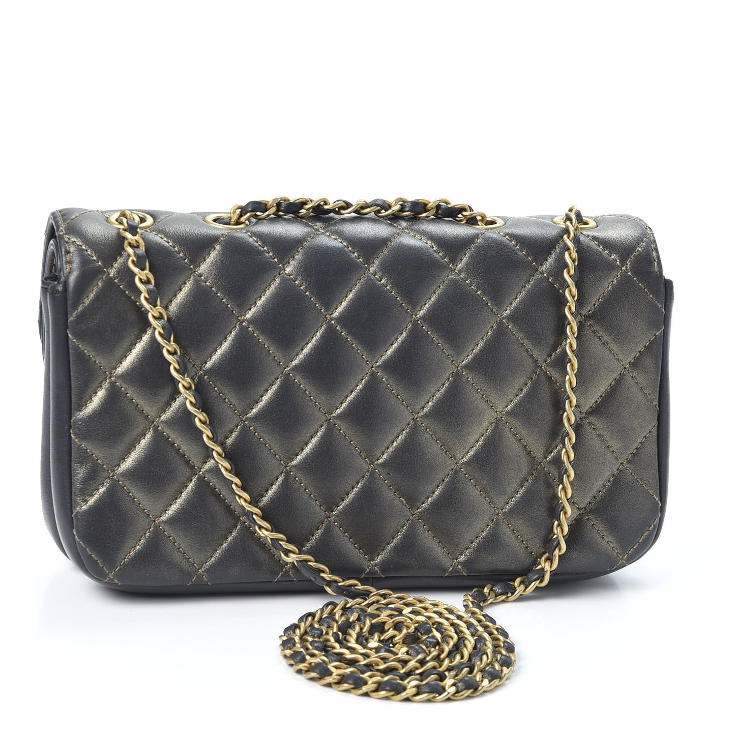 Metallic Calfskin Lambskin Quilted Small CC Chic Flap Dark Grey Gold
