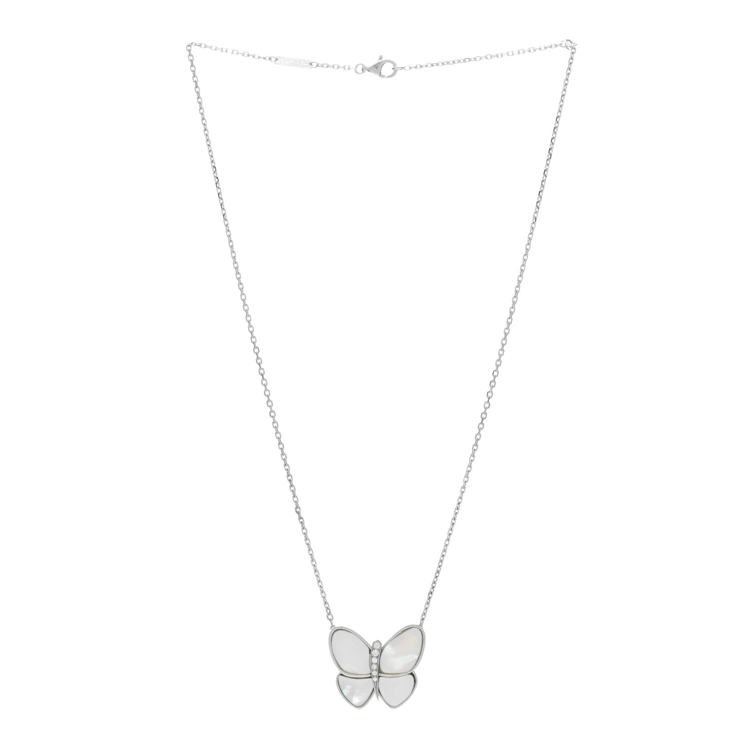 Van Cleef & Arpels 18K White Gold Mother of Pearl Diamond Butterfly Pendant Necklace 3 of 4