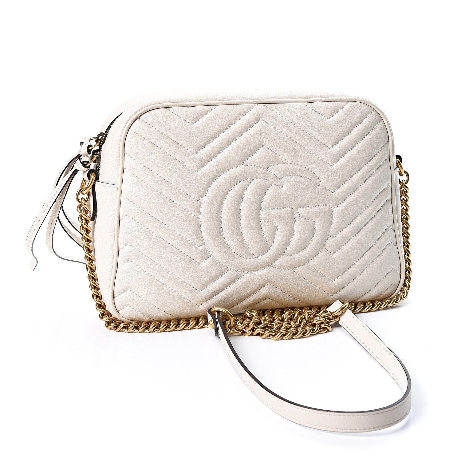 Gucci Calfskin Matelasse Medium GG Marmont Chain Shoulder Bag Mystic White 2 of 12