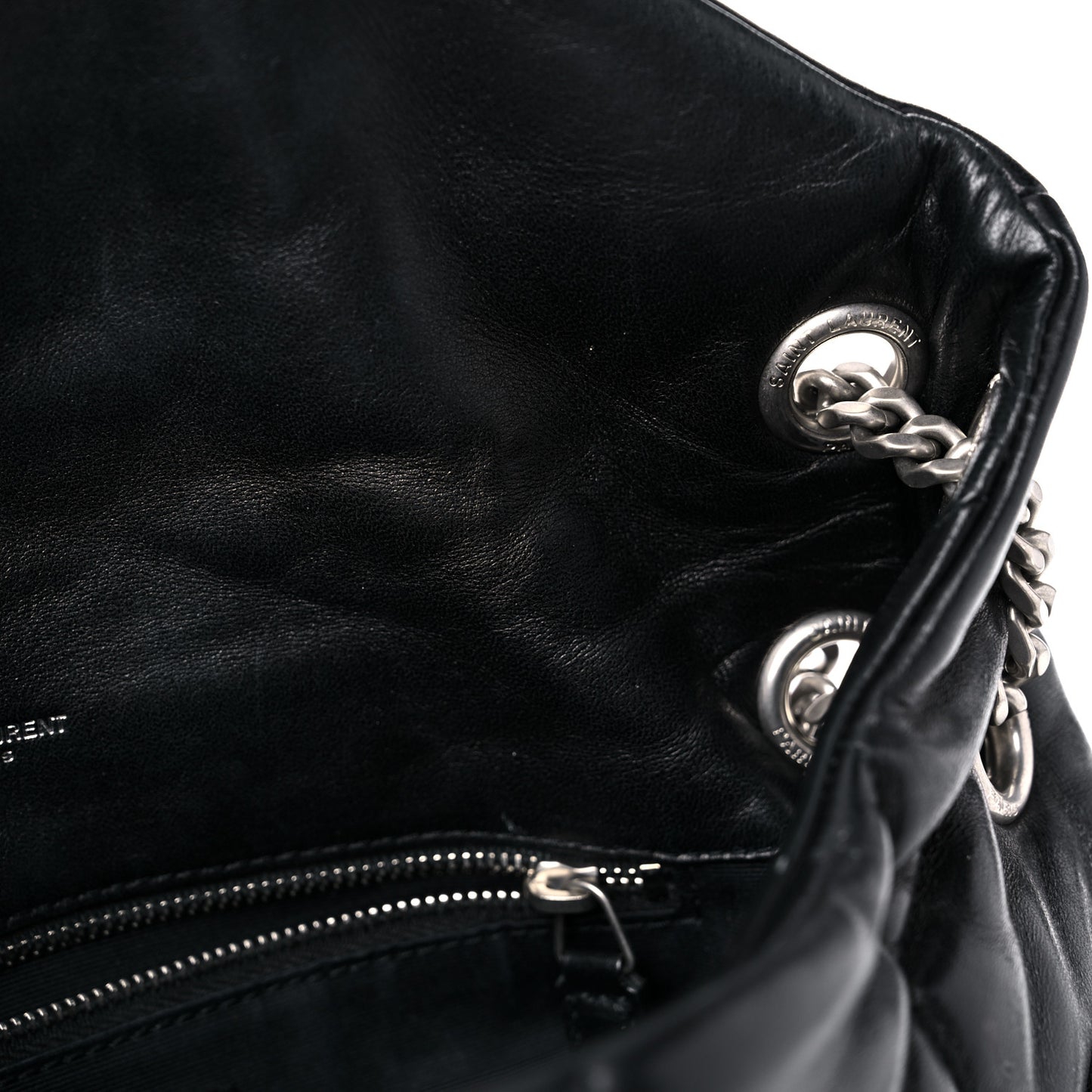 Lambskin Quilted Small Loulou Puffer Monogram Chain Satchel Black
