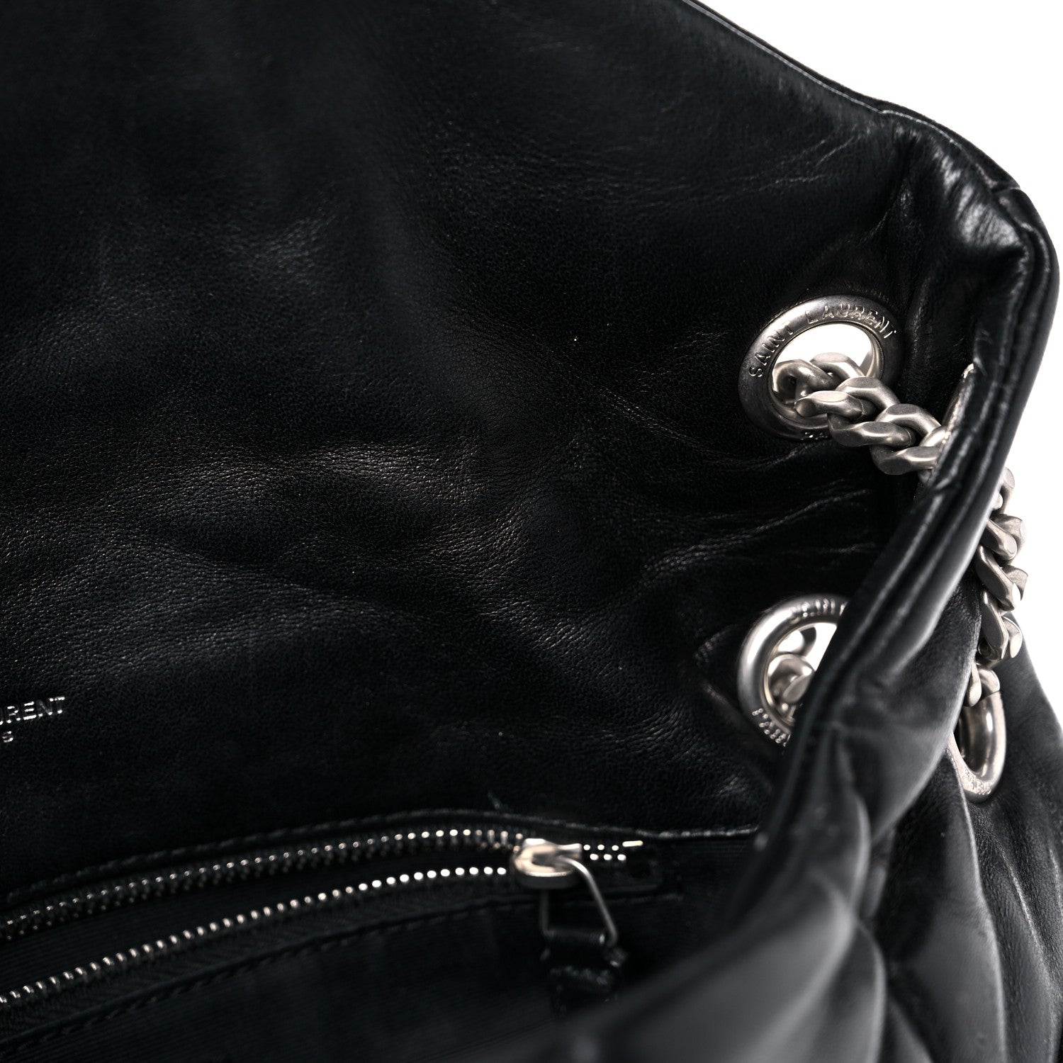Saint Laurent Lambskin Quilted Small Loulou Puffer Monogram Chain Satchel Black 13 of 14