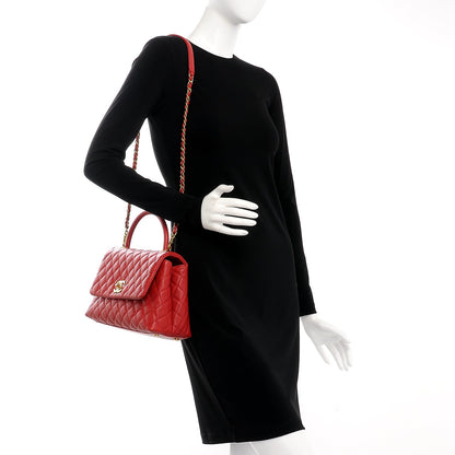 Chanel Caviar Quilted Small Coco Handle Flap Red 2 of 7