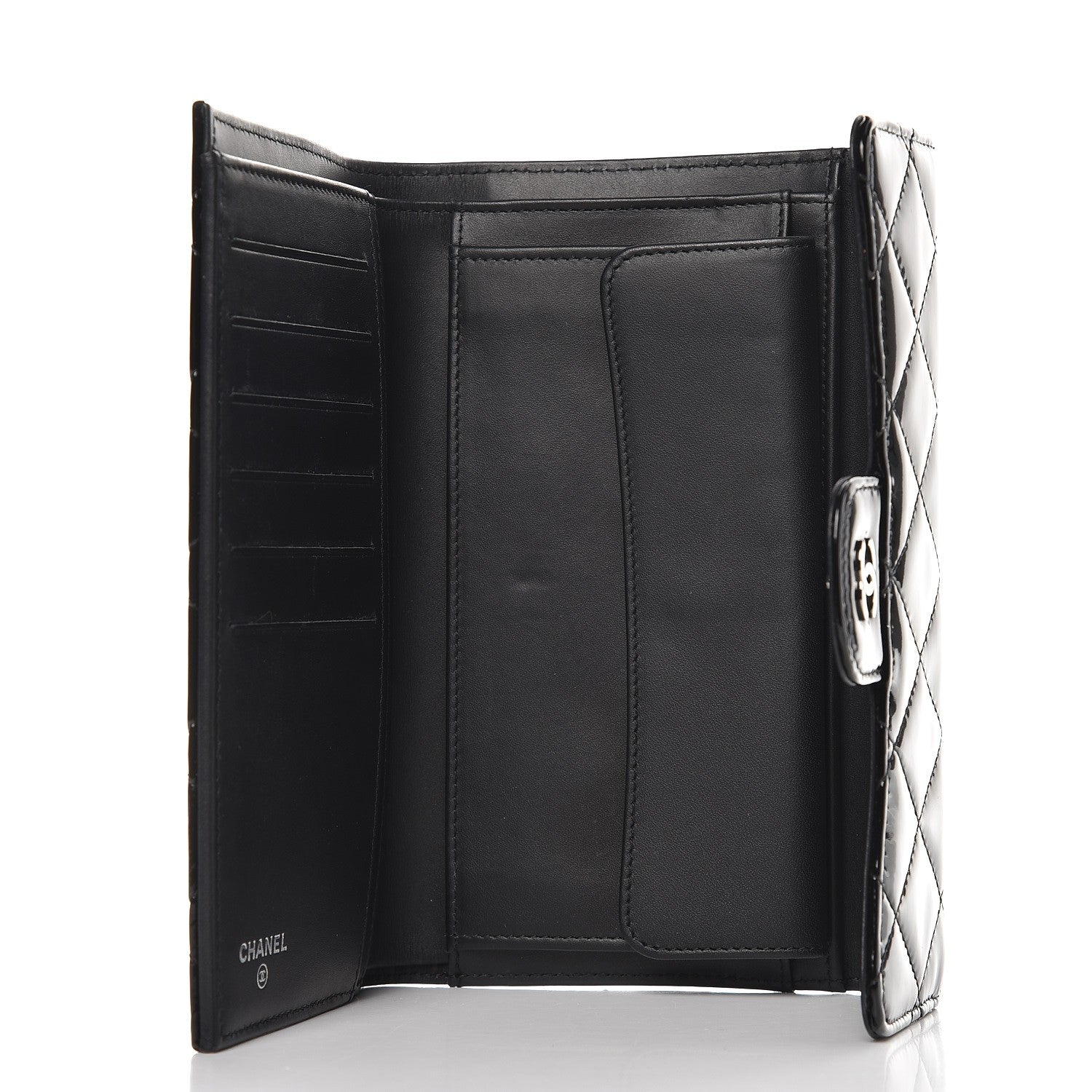 Chanel Patent Calfskin Quilted Large Flap Wallet Black 5 of 8