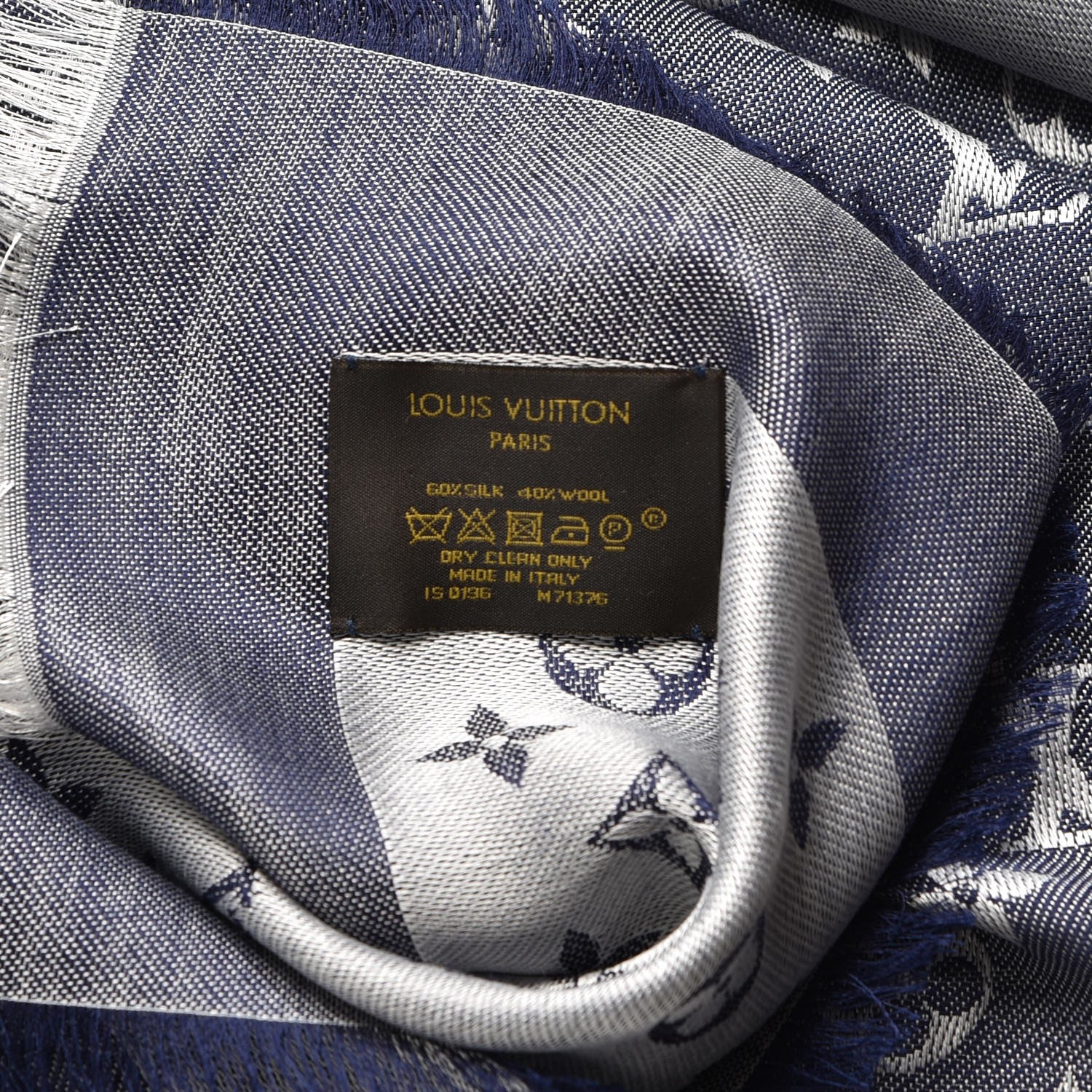 Louis Vuitton Silk Wool Monogram Denim Shawl Blue 4 of 5
