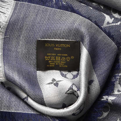 Louis Vuitton Silk Wool Monogram Denim Shawl Blue 4 of 5