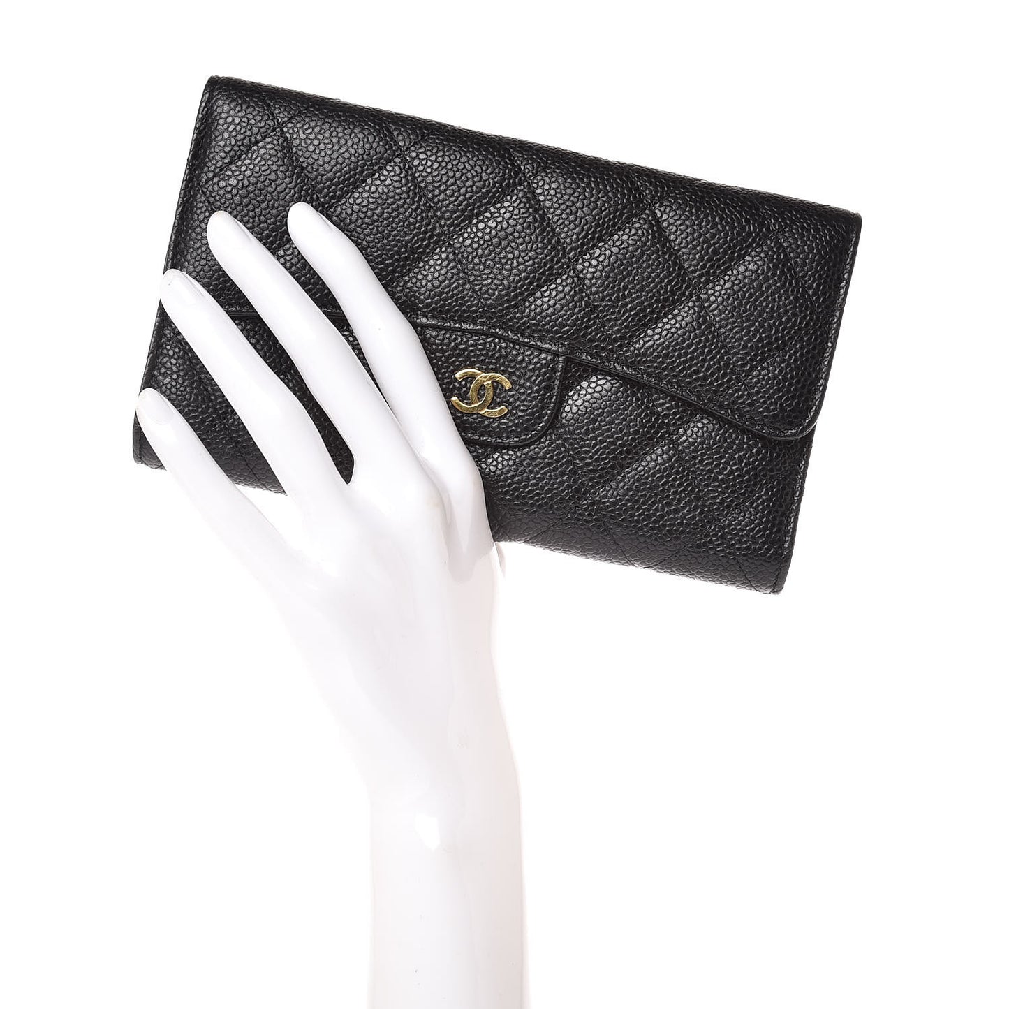 Caviar Quilted Large Flap Wallet Black