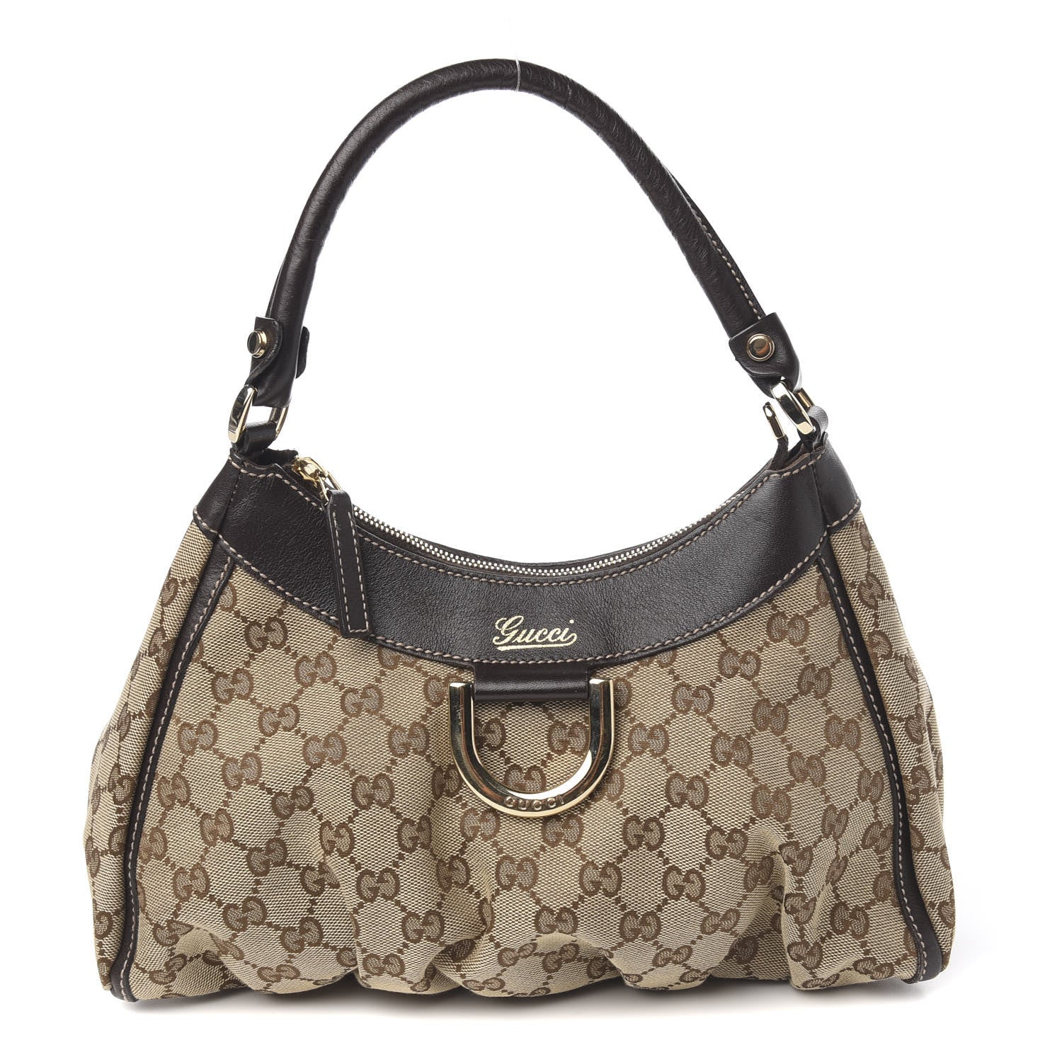 Gucci Monogram Medium D Gold Ring Hobo Dark Brown 1 of 8