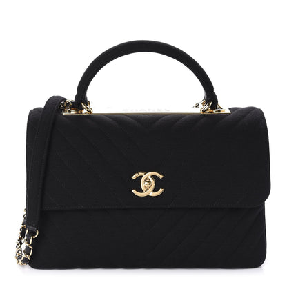 Chanel Jersey Chevron Quilted Medium Trendy CC Dual Handle Flap Bag Black 1 of 11