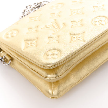 Louis Vuitton Metallic Lambskin Embossed Monogram Pochette Coussin Gold 8 of 9
