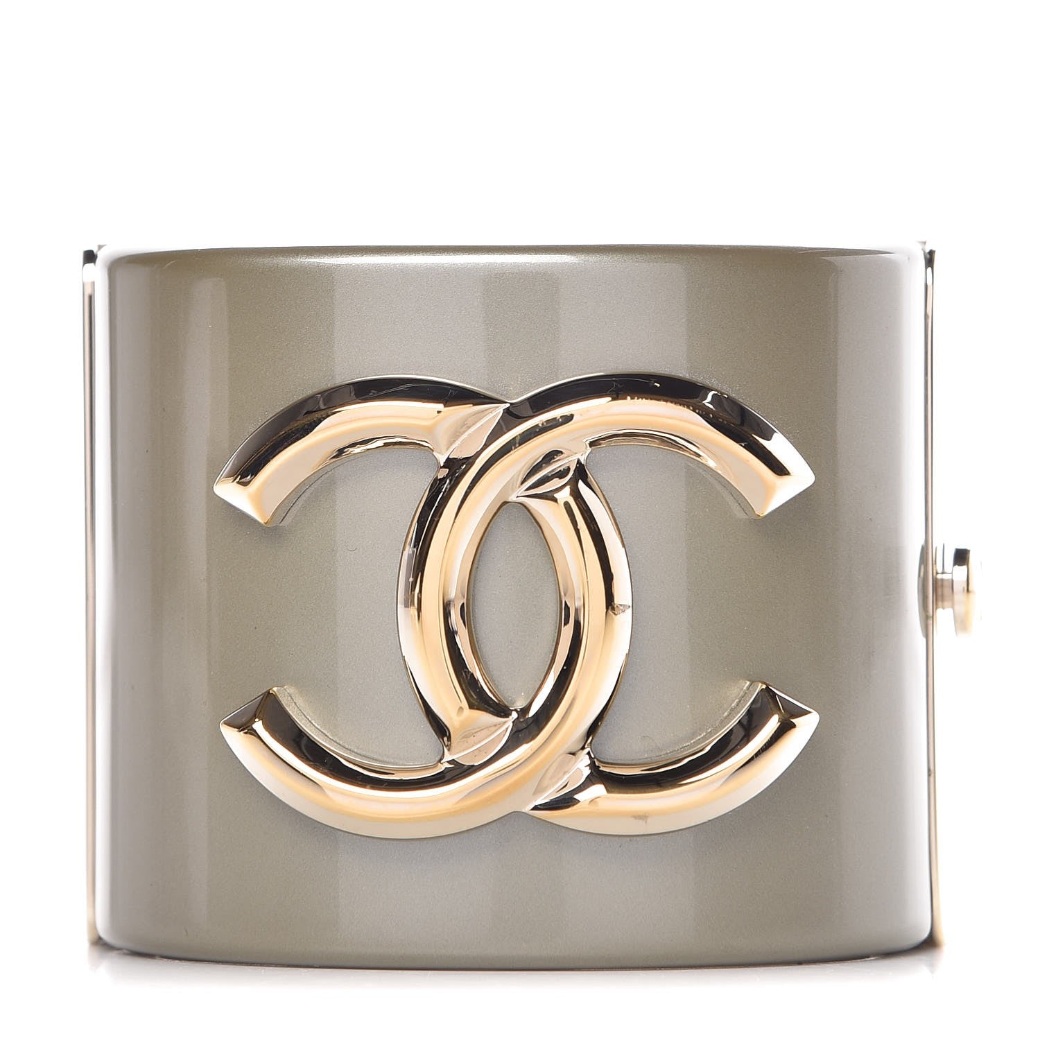 Chanel Resin CC Cuff Gold Pearly White 1 of 8